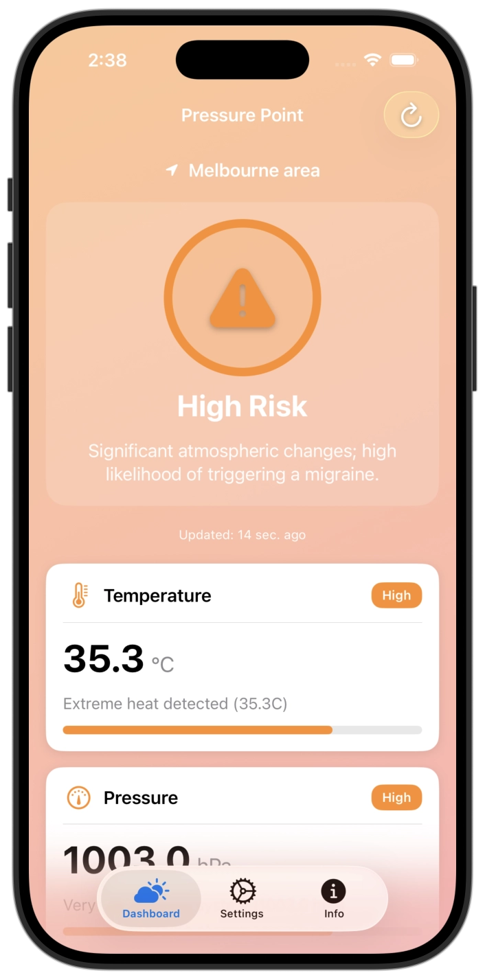 Pressure Point Weather App Screenshot